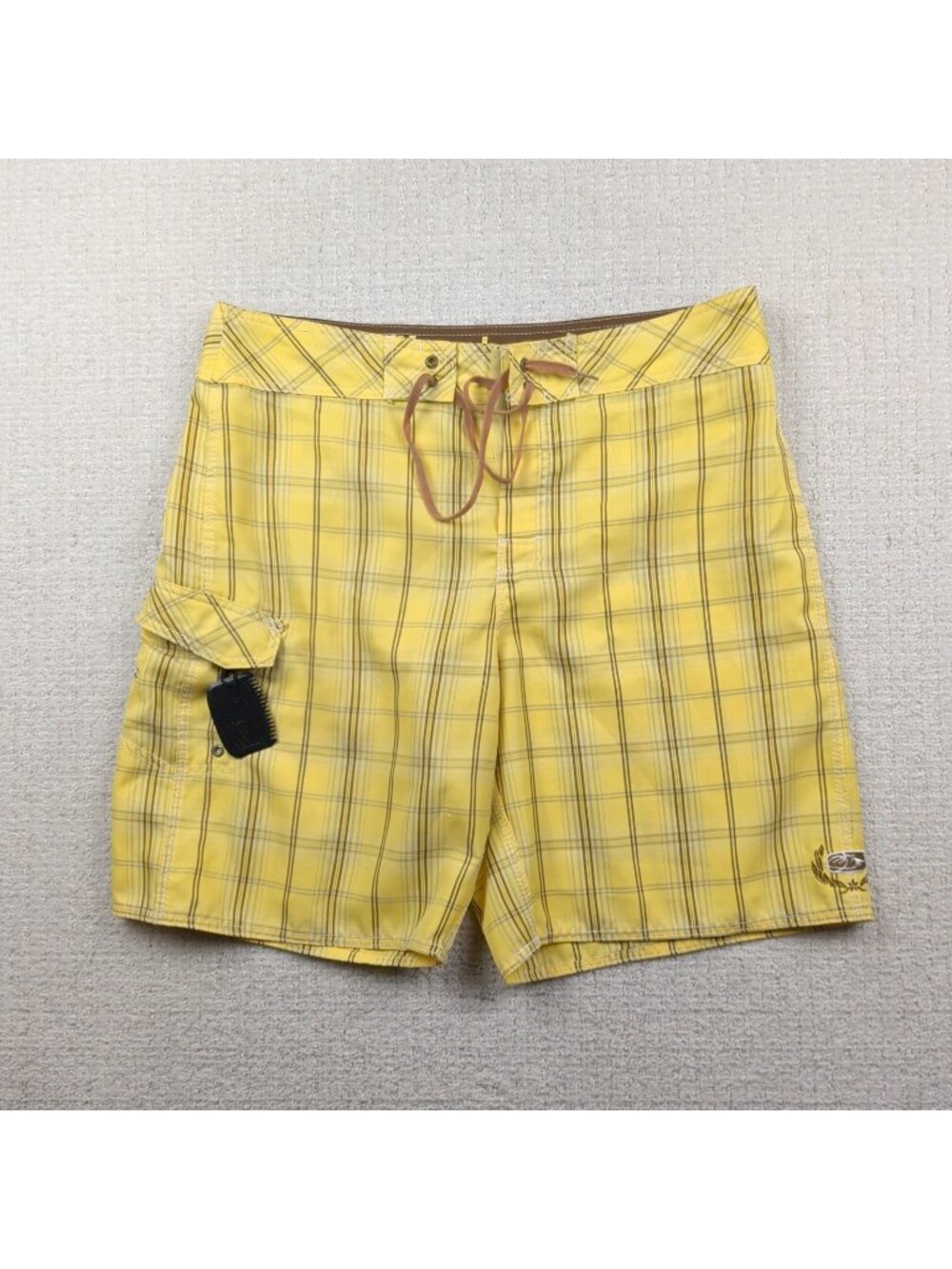 Y2K Honolua Surf Co. Men's Sz 36 Board Shorts Yellow Plaid Grunge Surfer 2000's